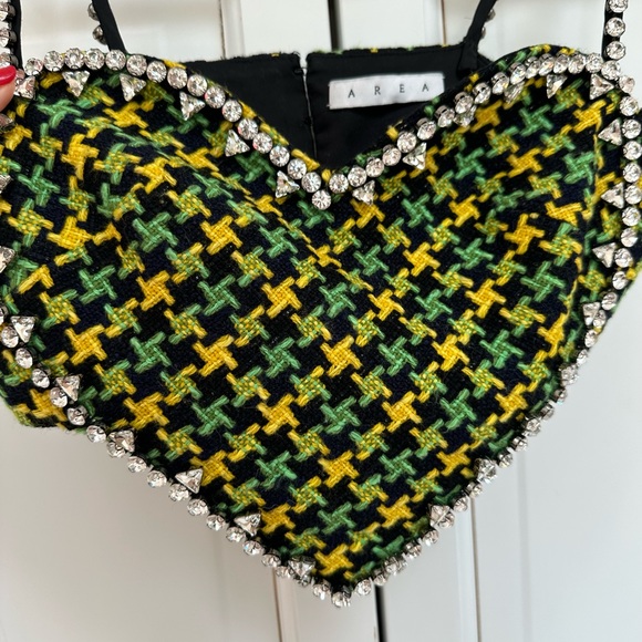 AREA NYC ✨GREEN TWEED CRYSTAL HEART TOP - Picture 8 of 15